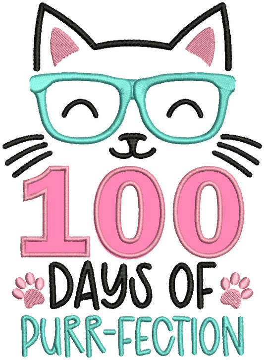 100 Days Of Purr-Fection Cat School Applique Machine Embroidery Design Digitized Pattern