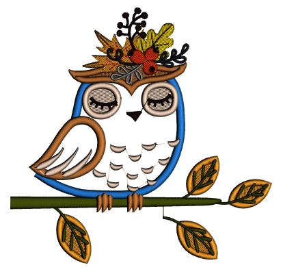 Beautiful Fall Owl Sitting On The Branch Applique Machine Embroidery Design Digitized Pattern