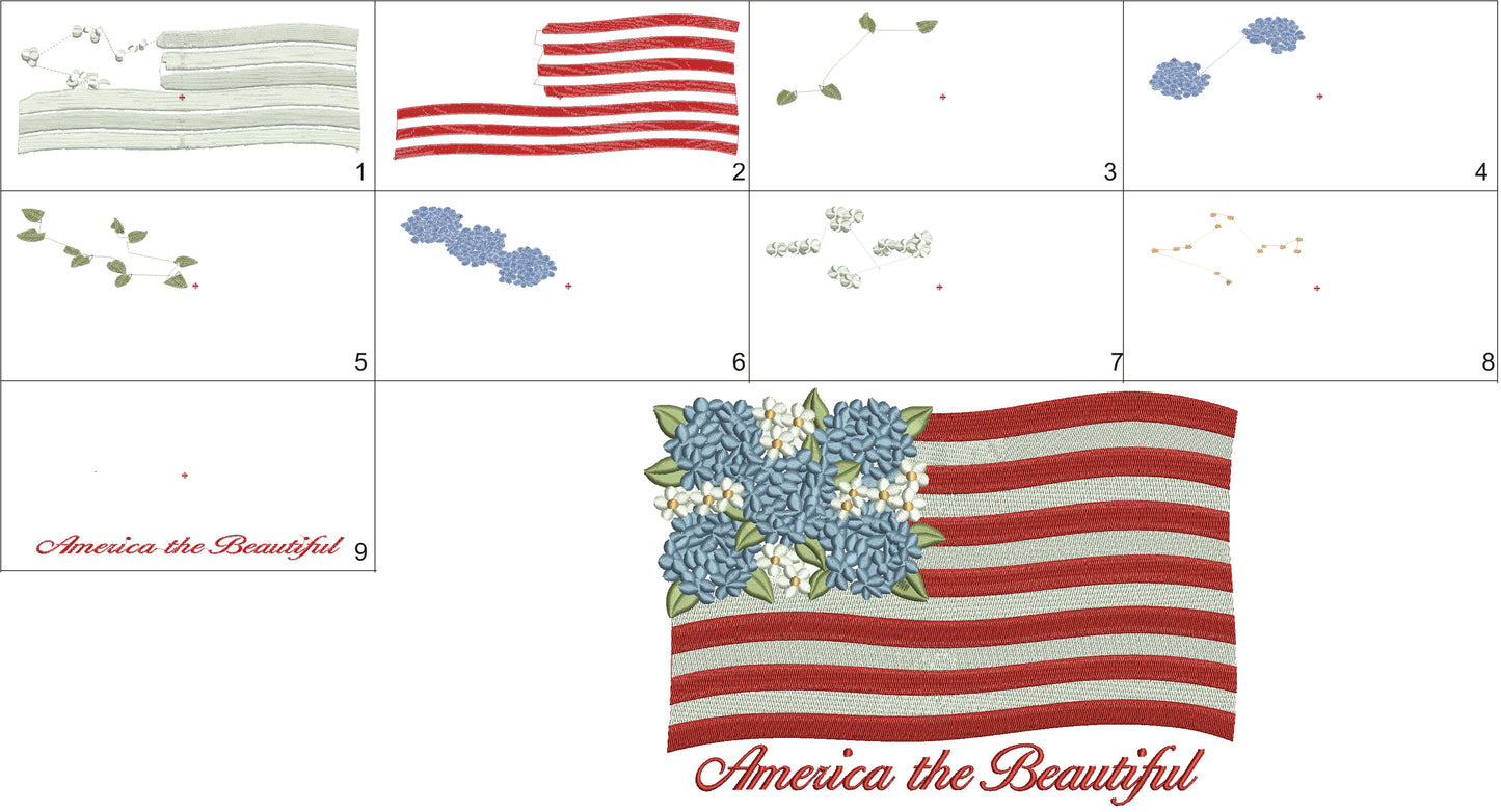 America the Beautiful Flag Patriotic Independence Day 4th of July Filled Machine Embroidery Design Digitized Pattern