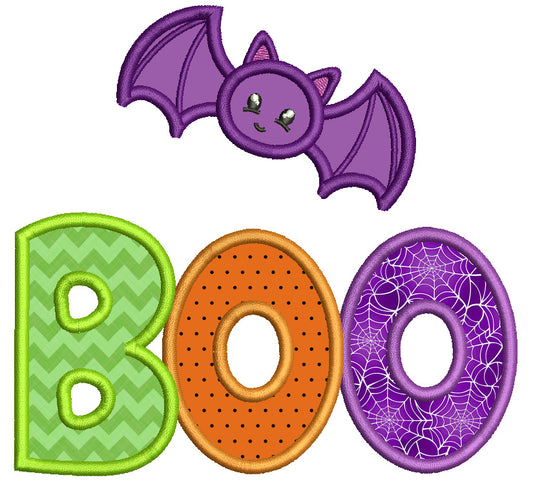BOO Spider Web And Bat Halloween Applique Machine Embroidery Design Digitized Pattern