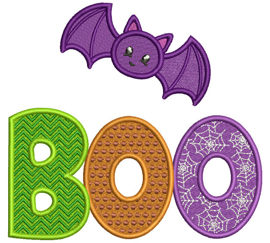 BOO Spider Web And Bat Halloween Filled Machine Embroidery Design Digitized Pattern