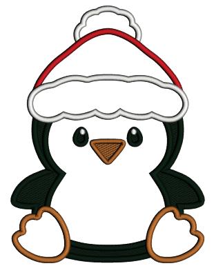 Baby Penguin Wearing Santa Hat Christmas Applique Machine Embroidery Design Digitized Pattern