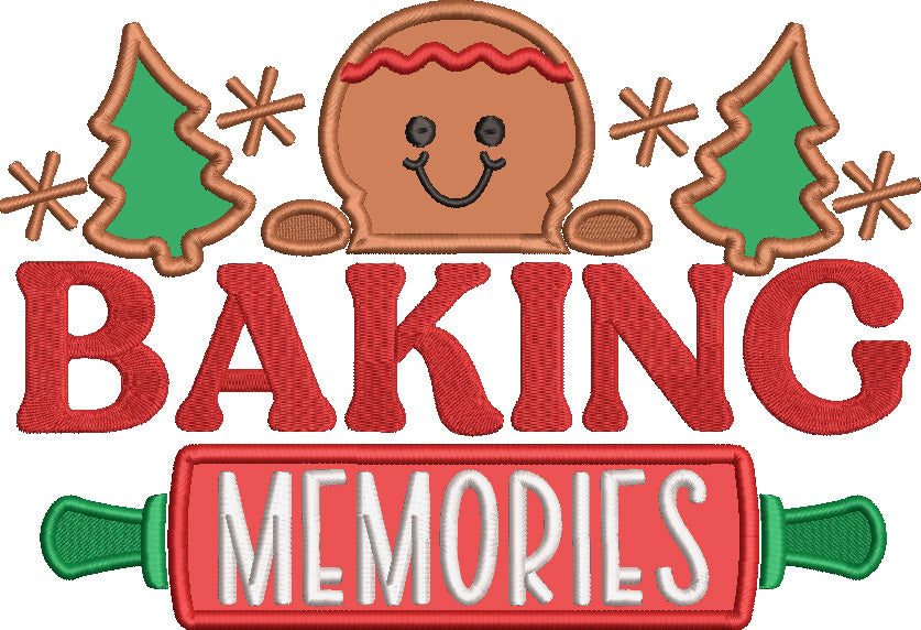Baking Memories Gingerbread Man And Trees Christmas Applique Machine Embroidery Design Digitized Pattern