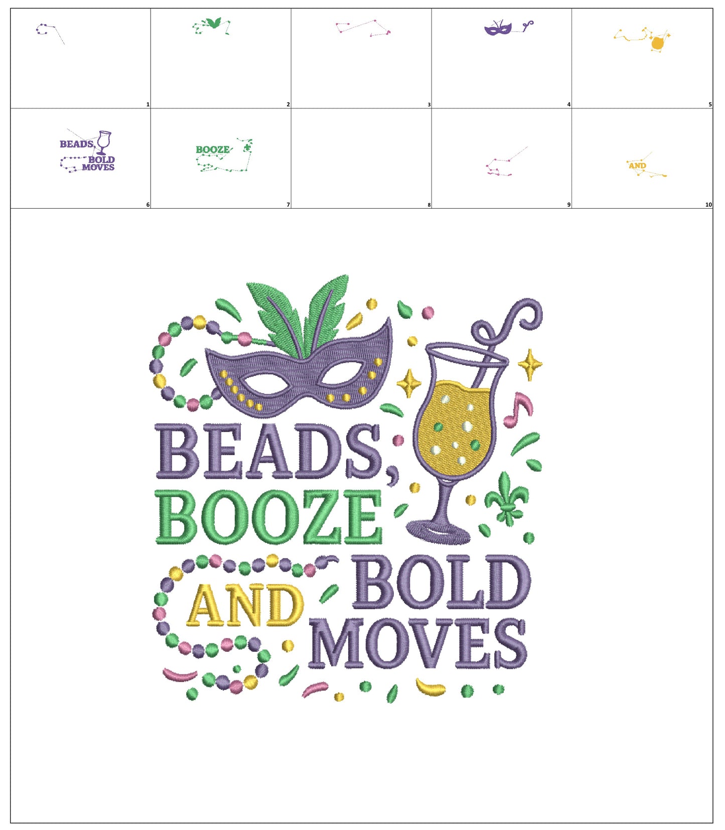 ππΉπ Beads, Booze, and Bold Moves β Mardi Gras Filled Machine Embroidery Design