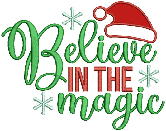 Believe In Magic Santa Hat Christmas Applique Machine Embroidery Design Digitized Pattern