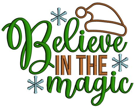 Believe In Magic Santa Hat Christmas Applique Machine Embroidery Design Digitized Pattern