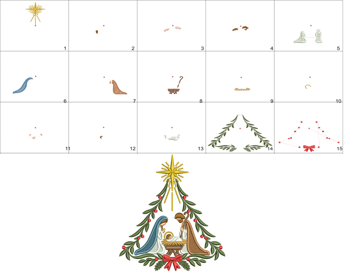 Nativity Scene Birth of Christ With Mary and Joseph Christmas Machine Embroidery Design - Filled