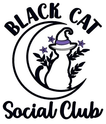 Black Cat Social Club Halloween Applique Machine Embroidery Design Digitized Pattern