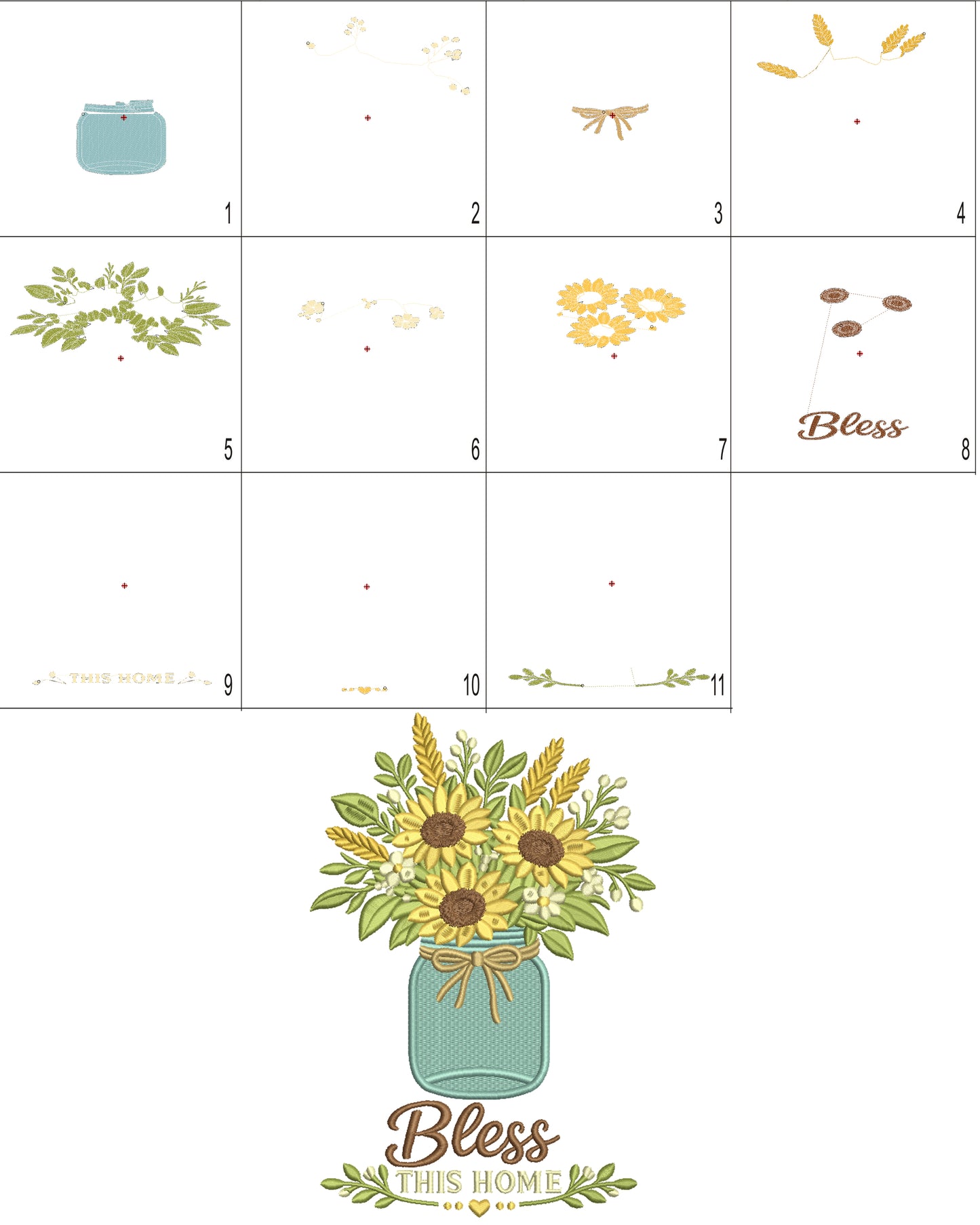 Bless This House Sunflowers Filled Machine Embroidery Design Digitized Pattern