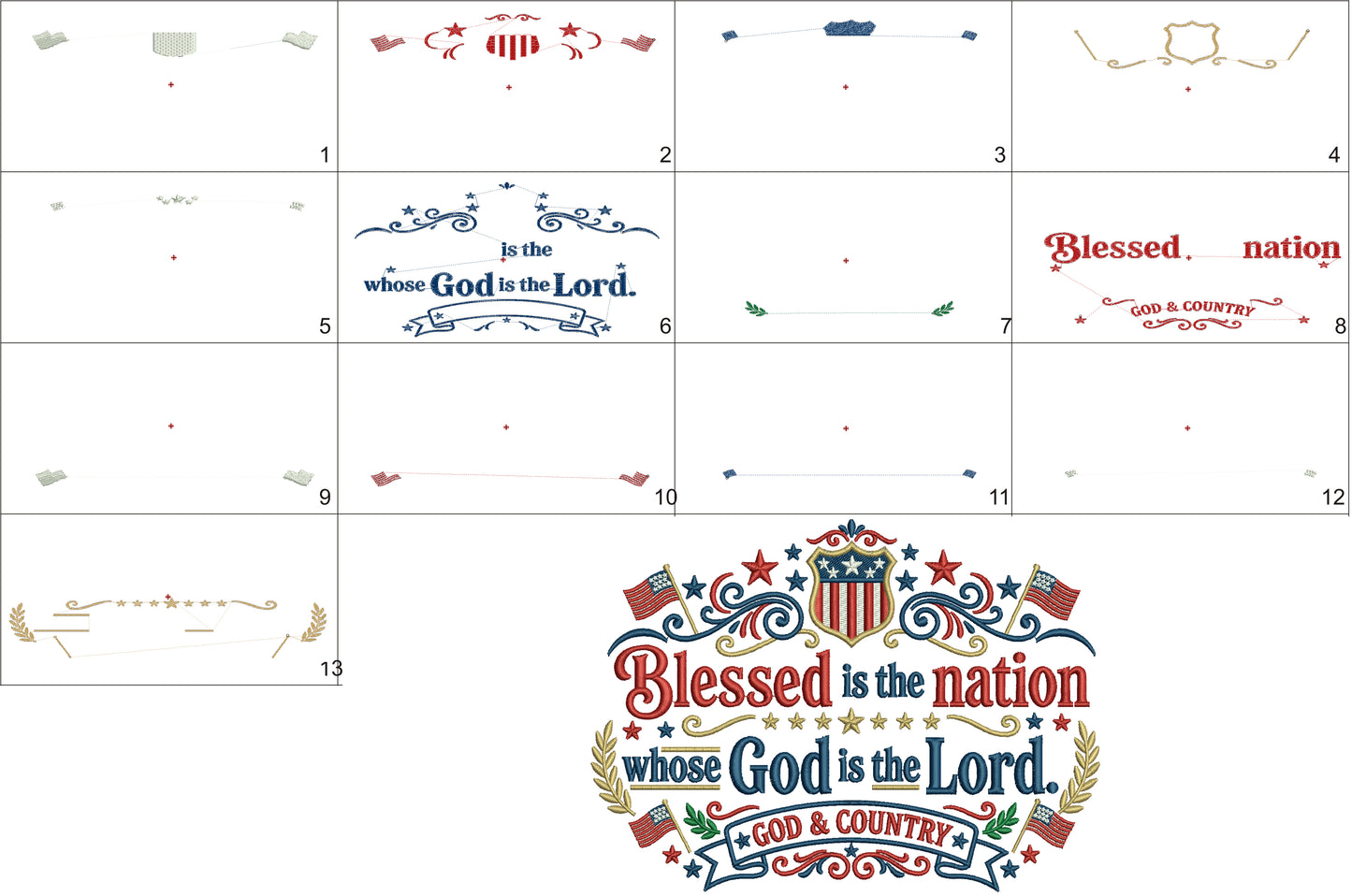 Blessed Is the Nation Whose God Is the Lord God and Country Patriotic Independence Day 4th of July Filled Machine Embroidery Design Digitized Pattern