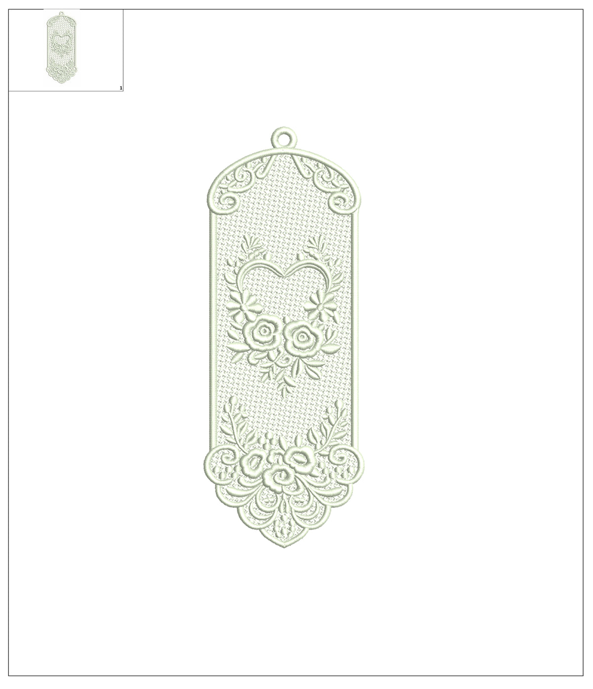 Free-Standing Lace (FSL) Bookmark With Heart And Flowers Machine Embroidery Design - Filled