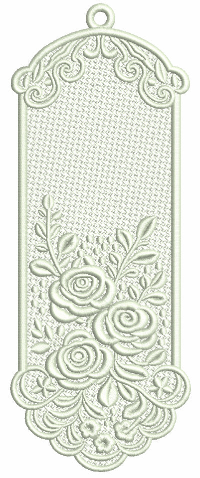 Free-Standing Lace (FSL) Bookmark With Beautiful Roses Machine Embroidery Design - Filled