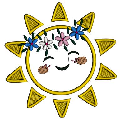 Bright Sun With Flowers Summer Applique Machine Embroidery Design Digitized Pattern