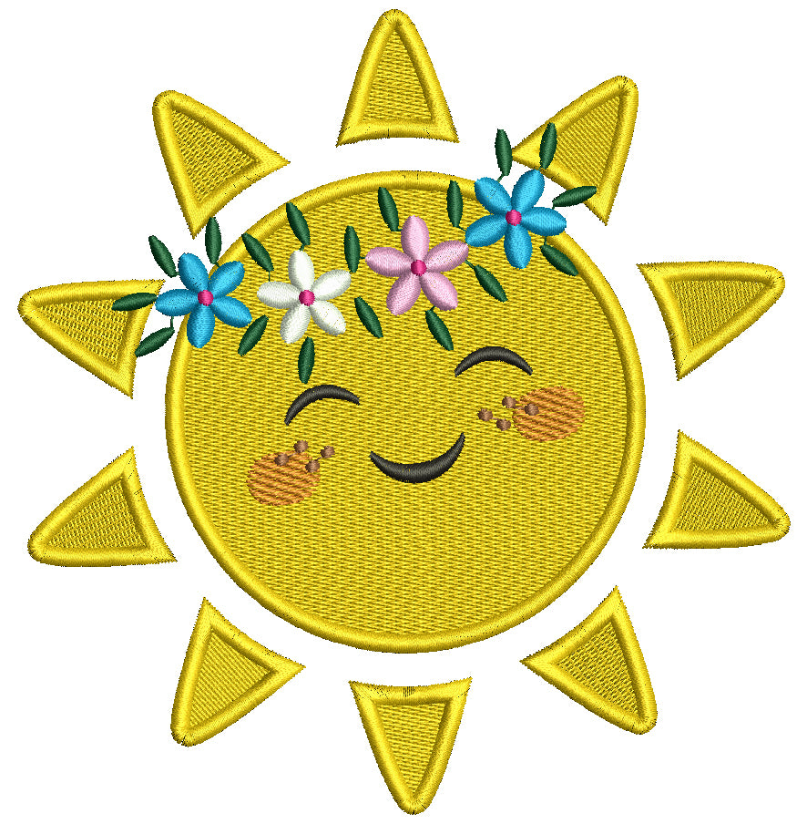 Bright Sun With Flowers Summer Filled Machine Embroidery Design Digitized Pattern