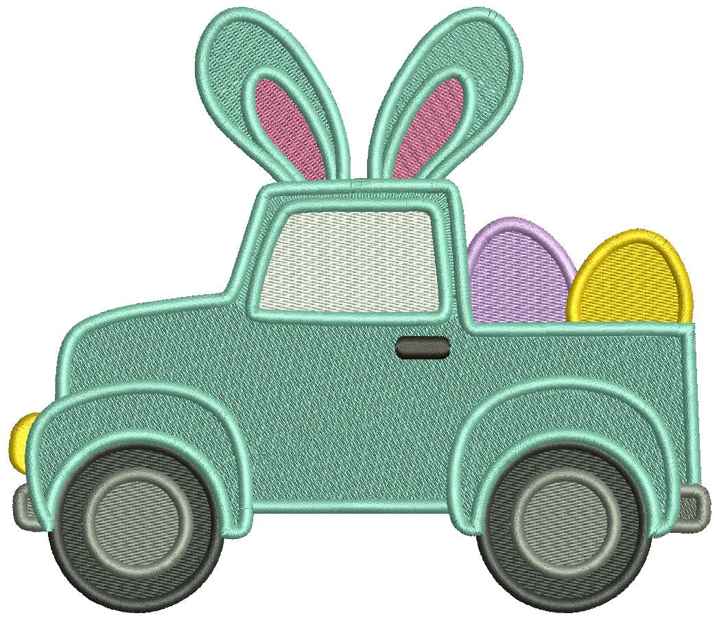 Bunny Ears Truck With Easter Eggs Filled Machine Embroidery Design Digitized Pattern