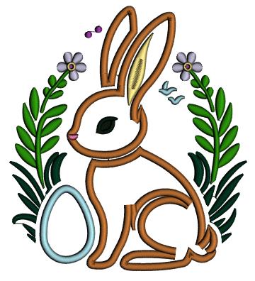 Bunny WIth Easter Eggs And Flowers Applique Machine Embroidery Design Digitized Pattern