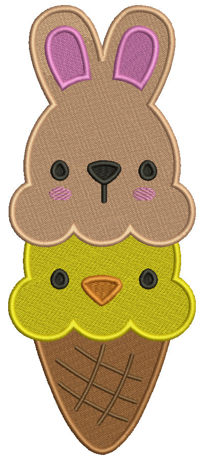 Bunny and Chick Easter Ice Cream Filled Machine Embroidery Design Digitized Pattern