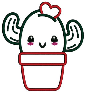Cactus WIth Hair Bow Valentine's Day Love Applique Machine Embroidery Design Digitized Pattern