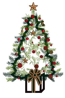 Christmas Tree With a Star Top And Big Gift Filled With Gifts Applique Machine Embroidery Design Digitized Pattern