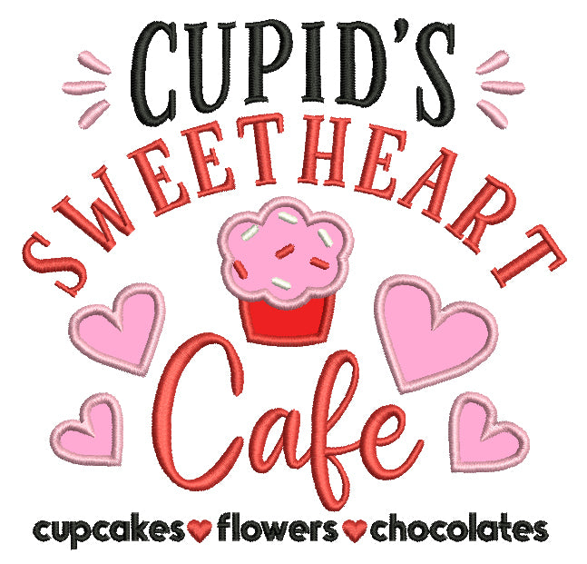 Cupid's Sweetheart Cafe Valentine's Day Love Applique Machine Embroidery Design Digitized Pattern