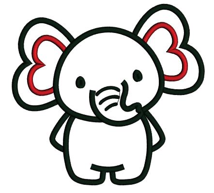 Cute Baby Elephant With Hearts Valentine's Day Applique Filled Machine Embroidery Design Digitized Pattern