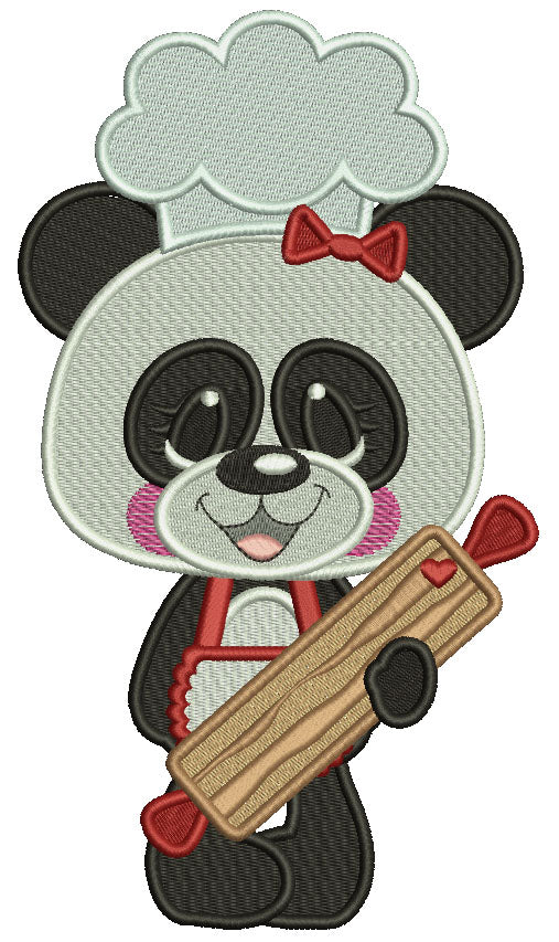 Cute Baby Panda Girl With Hair Bow Valentine's Day Love Filled Machine Embroidery Design Digitized Pattern