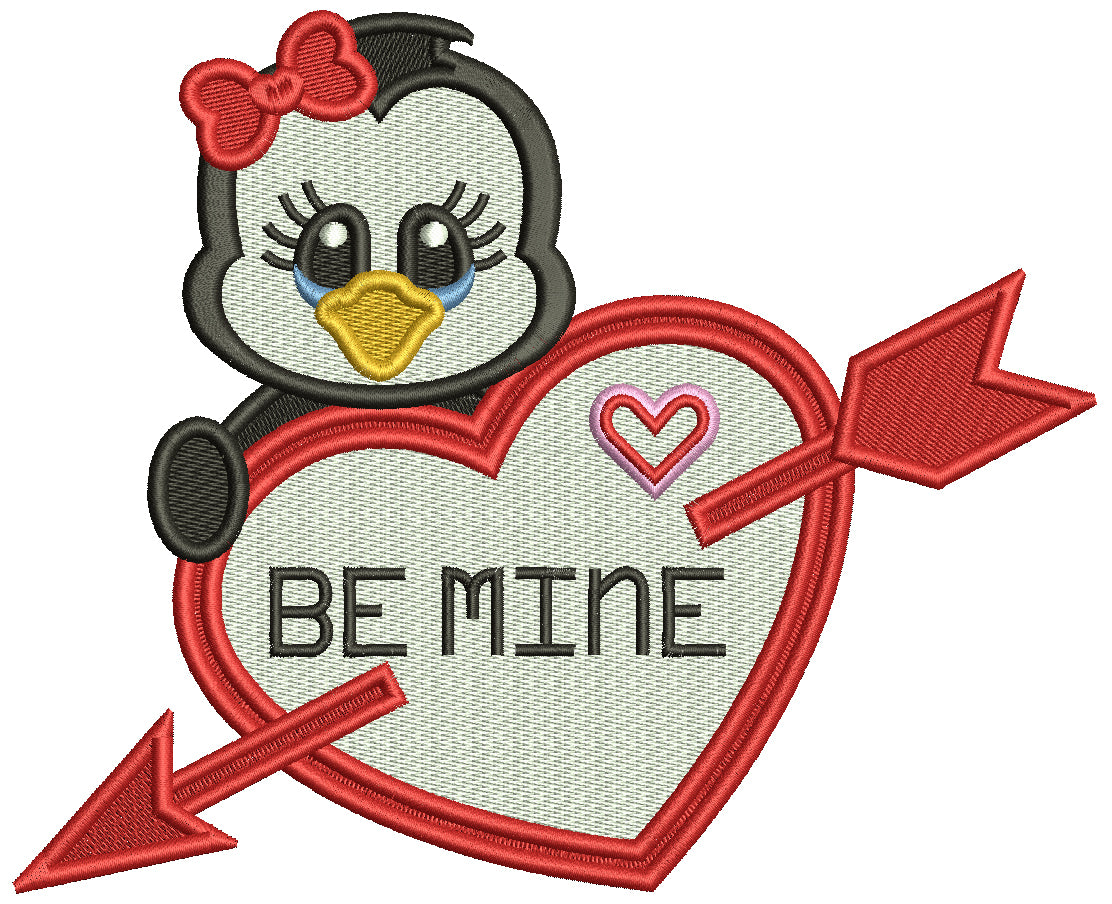 Cute Baby Penguin Girl With Heart And Arrow Valentine's Day Love Filled Machine Embroidery Design Digitized Pattern