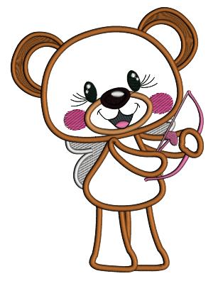 Cute Bear Cupid With a Bow And Arrow Valentine's Day Love Applique Machine Embroidery Design Digitized Pattern