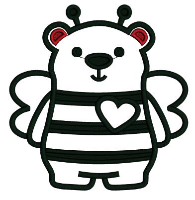 Cute Bear Wearing Bee Costume Valentine's Day Love Applique Machine Embroidery Design Digitized Pattern