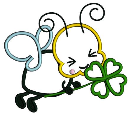 Cute Bee With Shamrock St. Patrick's Day Applique Machine Embroidery Design Digitized Pattern
