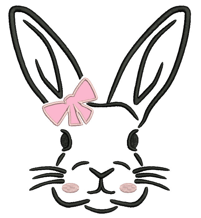 Cute Easter Bunny With Hairbow Applique Machine Embroidery Design Digitized Pattern