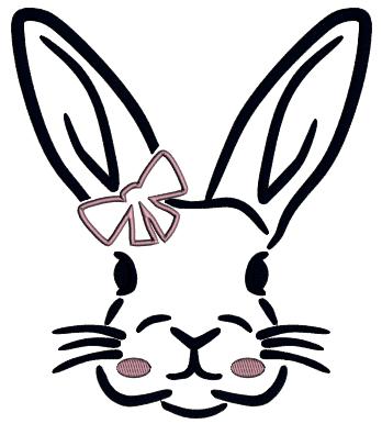 Cute Easter Bunny With Hairbow Applique Machine Embroidery Design Digitized Pattern