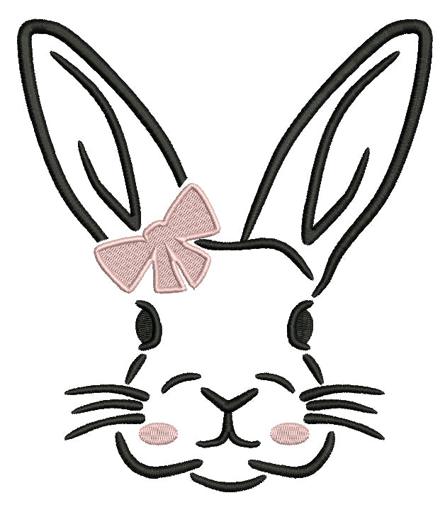 Cute Easter Bunny With Hairbow Filled Machine Embroidery Design Digitized Pattern