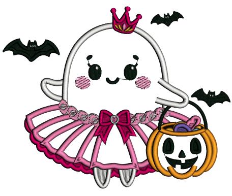 Cute Little Ballerina Baby Girl Ghost Halloween Applique Machine Embroidery Design Digitized Pattern