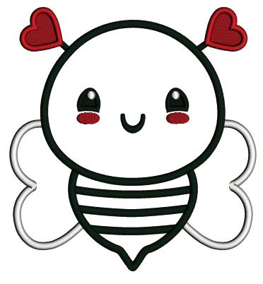 Cute Little Bee With Hearts Valentine's Day Love Applique Machine Embroidery Design Digitized Pattern