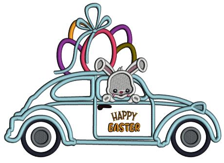Cute Little Bunny Driving In The Car With Easter Eggs Easter Applique Machine Embroidery Design Digitized Pattern
