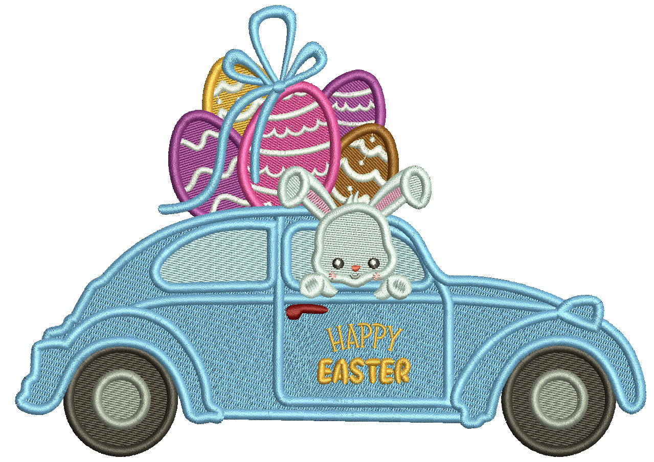 Cute Little Bunny Driving In The Car With Easter Eggs Easter Filled Machine Embroidery Design Digitized Pattern