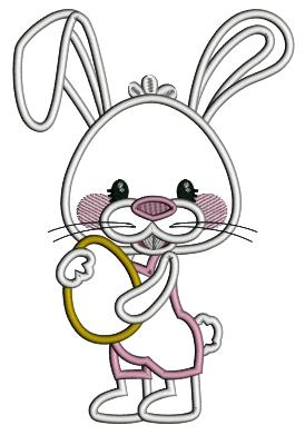 Cute Little Bunny Holding Easter Egg Applique Machine Embroidery Design Digitized Pattern