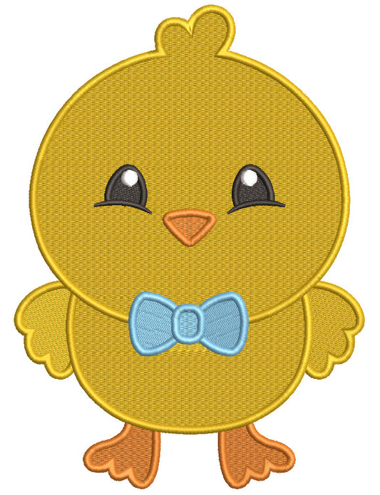 Cute Little Chick With Bow Tie Easter Filled Machine Embroidery Design Digitized Pattern
