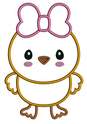 Cute Little Chick With Hair Bow Easter Applique Machine Embroidery Design Digitized Pattern