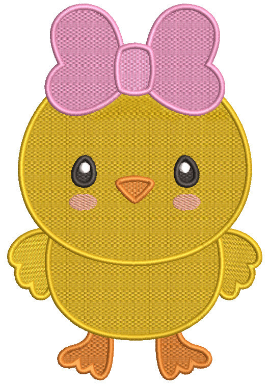 Cute Little Chick With Hair Bow Easter Filled Machine Embroidery Design Digitized Pattern