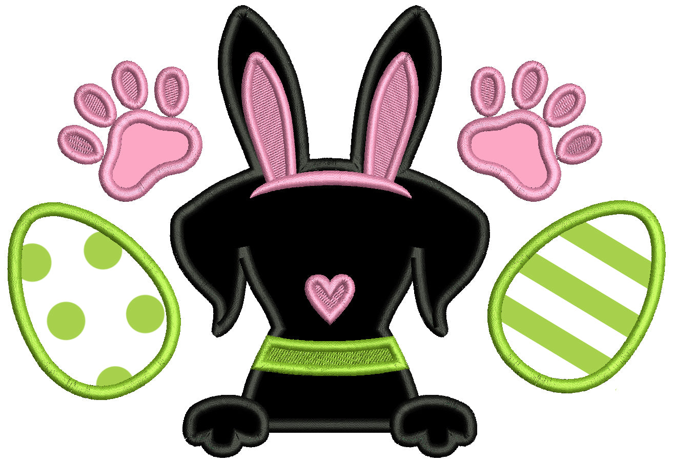 Cute Little Dog With Bunny Ears Easter Applique Machine Embroidery Design Digitized Pattern
