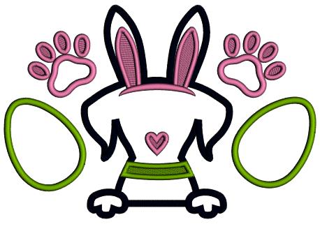 Cute Little Dog With Bunny Ears Easter Applique Machine Embroidery Design Digitized Pattern