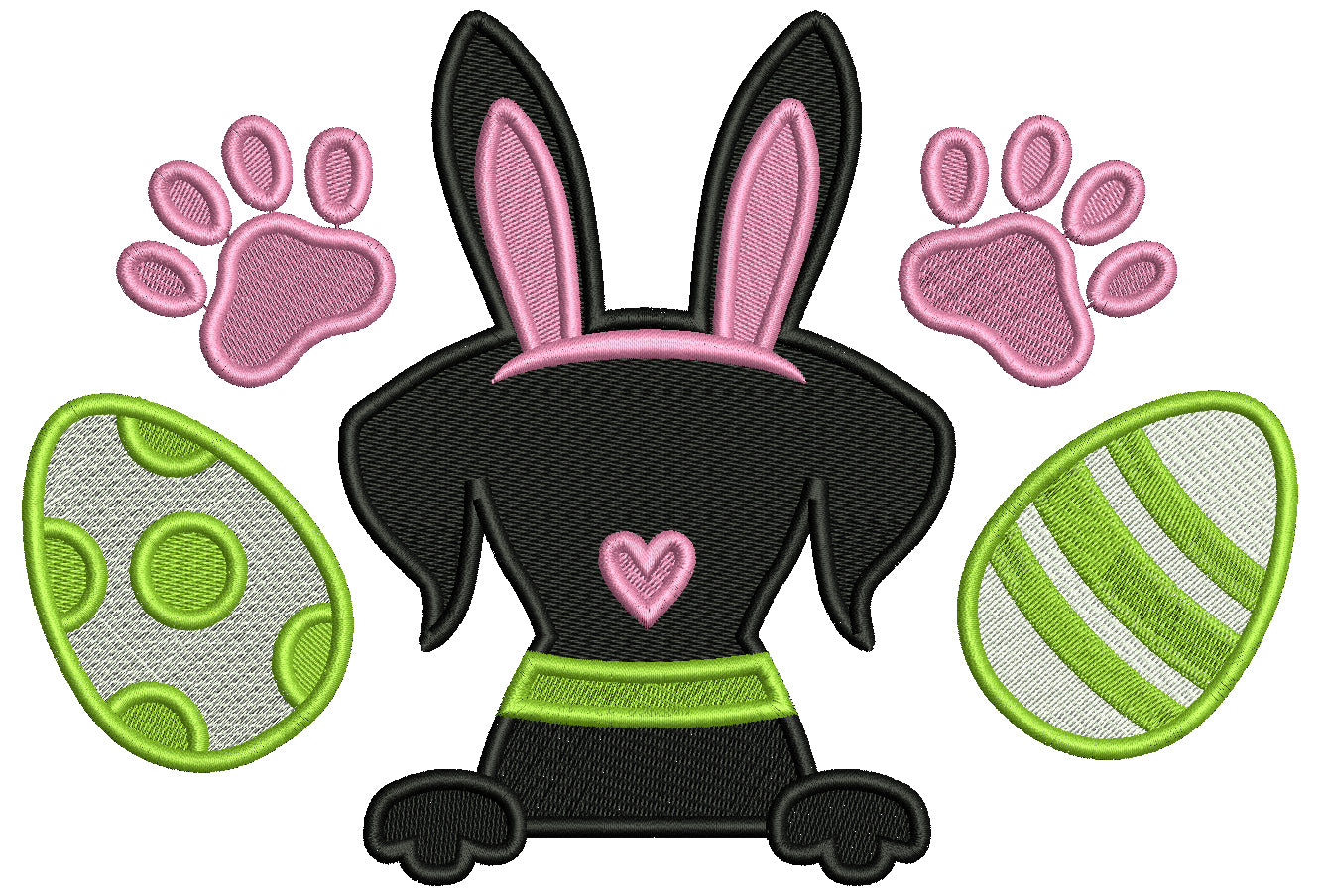 Cute Little Dog With Bunny Ears Easter Filled Machine Embroidery Design Digitized Pattern