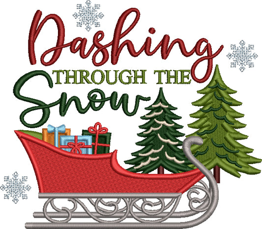 Dashing Through The Snow Christmas Sleigh Filled With Gifts Filled Machine Embroidery Design Digitized Pattern