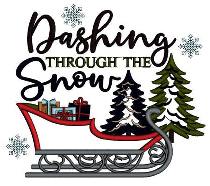 Dashing Through The Snow Christmas Sleigh Filled With Gifts Applique Machine Embroidery Design Digitized Pattern