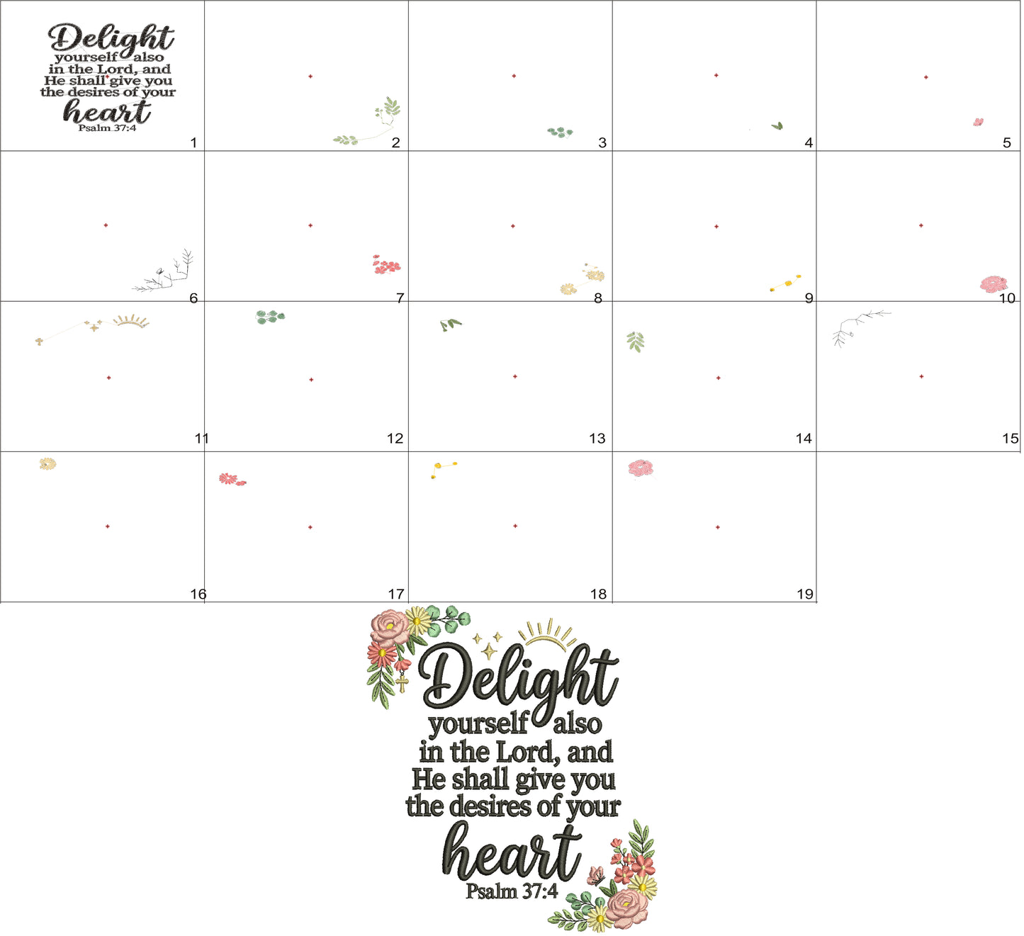Delight Yourself Also in the Lord, and He Shall Give You the Desires of Your Heart Psalm 37:4 Bible Verse Religious Filled Machine Embroidery Design Digitized Pattern