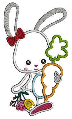 Easter Bunny Holding Big Carrot Applique Machine Embroidery Design Digitized Pattern