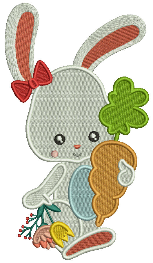 Easter Bunny Holding Big Carrot Filled Machine Embroidery Design Digitized Pattern