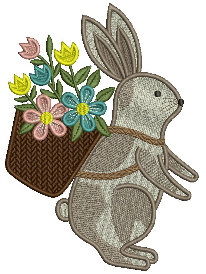 Easter Bunny With Basket Full Of Flowers Filled Machine Embroidery Design Digitized Pattern